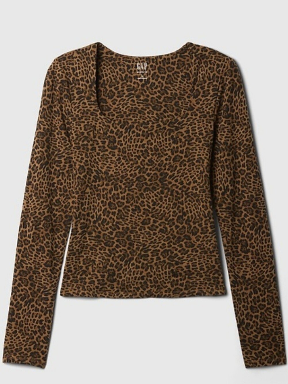 GAP Leopard Print Long Sleeve Square Neck Top - Brown & Black